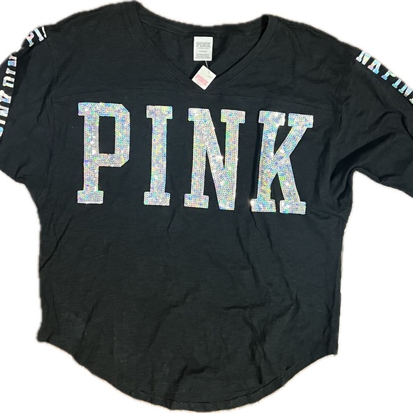 NWT PINK Victoria's Secret Bling Boyfriend Jersey 3/4 Sleeve Sz Medium - Picture 2 of 9